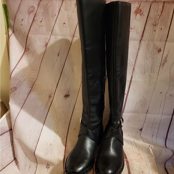NWT INC "Fadora" Black Leather Knee High Riding Boots w/Nailhead Trim Sz 6M - Picture 4 of 11